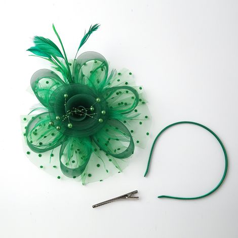 1 Diadème, accessoire cheveux, maille haute qualité, plumes et perles, style jockey club, mariage et tea party (1/5)