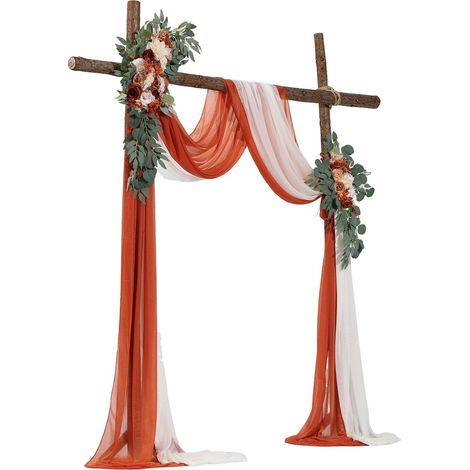 Fleurs artificielles arche mariage orange kit 4 pieces 2 arrangements floraux 2 voiles decoration ceremonie longue durée de vie (1/5)