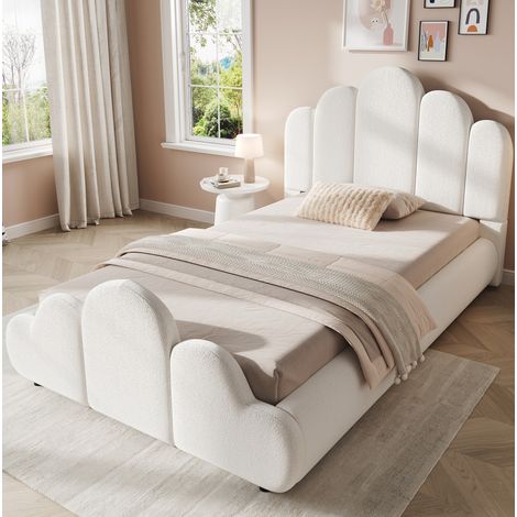 Kinderbett 90x200 cm Bouclé Beige mit Kopfteil, ohne Matratze – MEUBLIV (1/5)