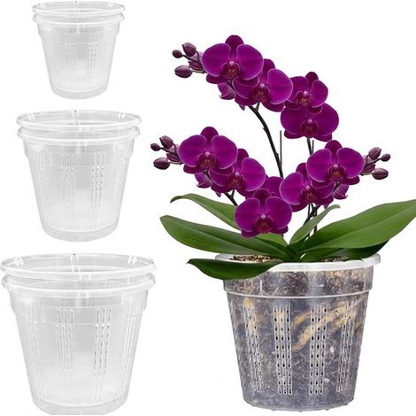 Vasi per orchidee, 6 pezzi - Vasi per piante di orchidee - Coltivazione di piante - Design con fori migliorato - 11 14 15,5 cm - Trasparenti (1/5)