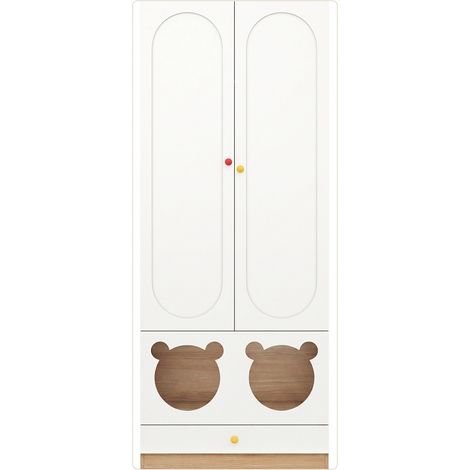 Armario infantil de 2 puertas con barra y cajones, 80 x 50 x 200 cm, blanco y efecto madera (1/5)