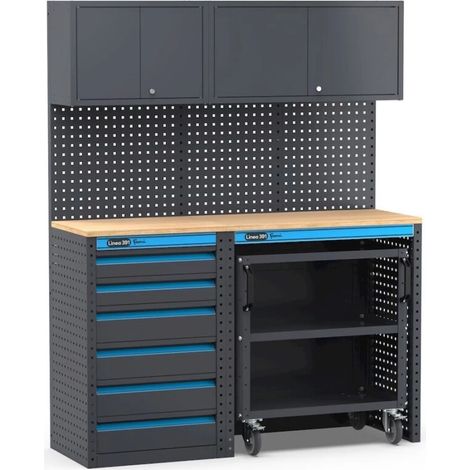 arredamento modulare per officina fami "linea 391" con cassettiera e carrello a 3 piani in lamiera antracite 152x49,5x190 cm (1/4)