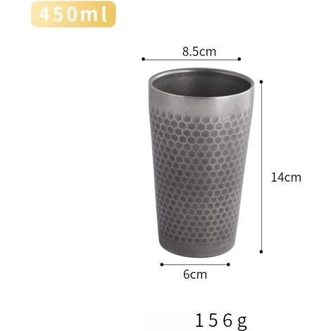 Chope à bière isotherme à double paroi (450 ml), en acier inoxydable 304
