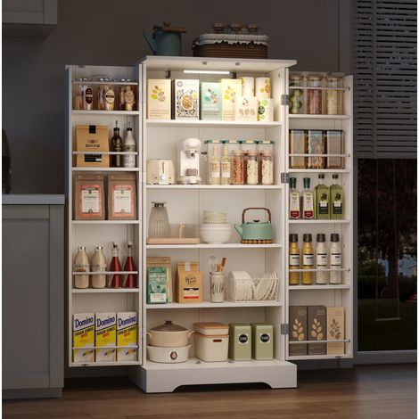 Meuble rangement cuisine LED compact blanc 60x35x128 cm OKMYHOME (1/5)