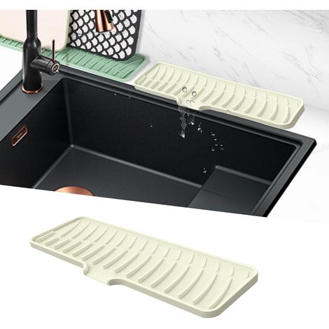 Tapis de vidange en silicone pour robinet, évier, cuisine et salle de bain (blanc cassé, 42 cm) (1/4)