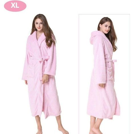 Peignoir de Bain Femme avec Capuche - XL - Rose - 100% Coton Flanelle Premium (1/3)