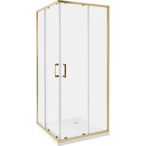 Cabina de ducha vidrio templado puerta doble corredera dorado 80 x 80 x 185 cm Tela