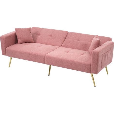 Canapé convertible en tissu sherpa rose 175x64x72 cm, dossier réglable, poches latérales (1/5)