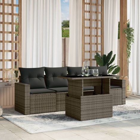 vidaXL 5 Piece Garden Sofa Set with Cushions Grey Poly Rattan (1/5)