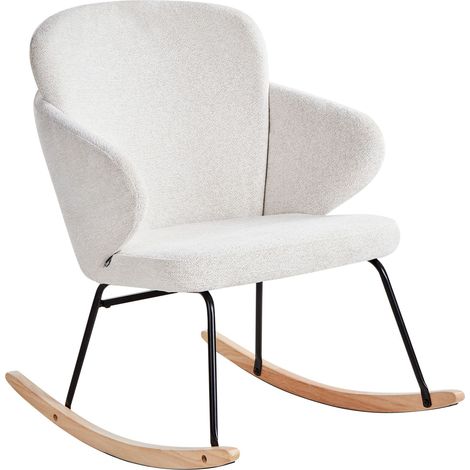 Sedia a dondolo Tessuto Poliestere Seduta Metallo Gambe in legno Pattini Design moderno Bianco sporco Viken