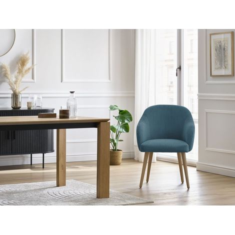 BOBOCHIC - Lot de chaises SOPHIE tissu velours côtelé et pieds scandinaves bois Bleu foncé (1/5)