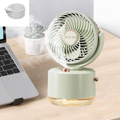 Ventilateur brumisateur avec veilleuse et réservoir d'eau, ventilateur de refroidissement silencieux,trois vitesses de vent,LED colorées,1800 mAh,vert (1/5)