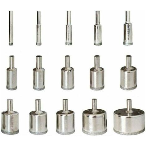 CHOYCLIT Jeu de forets diamantés, 15 pièces, scies cloches 6-50 mm, outils de coupe diamantés, acier au carbone, pour verre, céramique, porcelaine, marbre, carrelage [DB] (1/5)