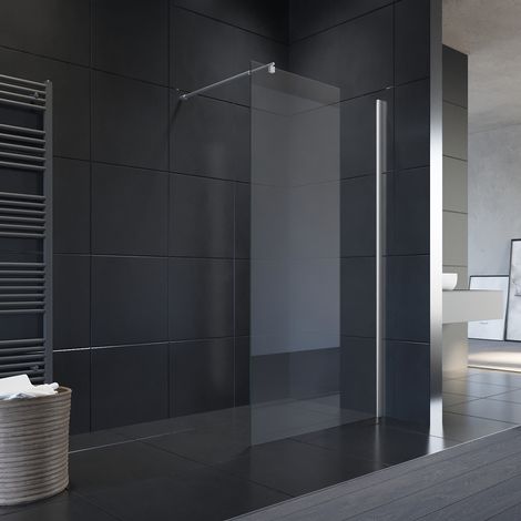 SONNI Walk in Duschwand NANO ESG 8mm Duschtrennwand Glaswand mit Stabilisator mit Duschwanne Schwarz 110x200cm (1/5)