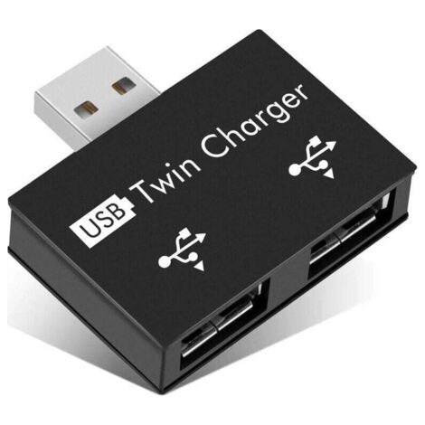 2x USB 2.0 2 Ports, tragbarer 2-Port-USB-Hub, Stecker auf Dual-USB-Buchse-Adapter für Laptops und Desktops (schwarz)