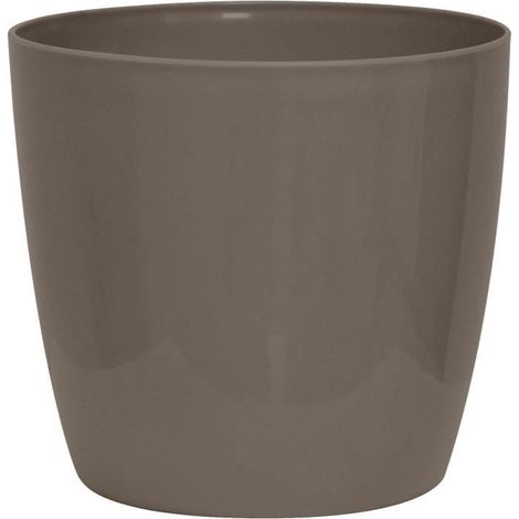 Blumentopf glänzend - GARDEN ID - Glänzendes Taupe mit Rollen - 30 x 27 cm - Keramikaussehen - Wasserdicht - Einfache Bewegung