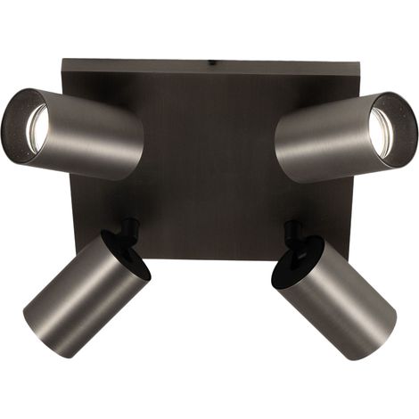 Plafonnier Flores 24X24Cm En Aluminium Gris Anthracite, 4 Ampoules Gu10 10W, Structure Moulée Sous Pression, Ip20, Classe 1, Design Moderne Compact (1/3)