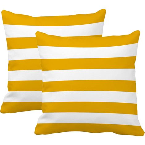 BEBUSINGOTO Senfgelbe und weiße Streifen, 2er-Set, 45,7 x 45,7 cm, quadratischer Überwurfkissenbezug aus Baumwolle und Polyester, weicher dekorativer Kissenbezug