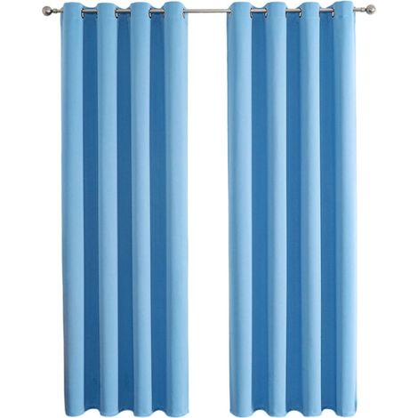 Ensemble de 2 Rideaux Occultants Thermiques à Oeillets Unis - Décoration Fenêtre Chambre 100x200cm - Bleu Ciel (1/5)