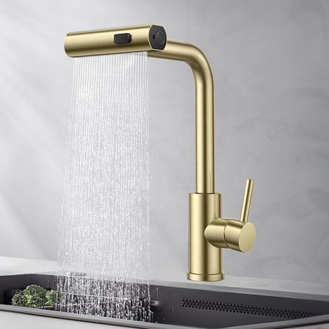 Grifo extraíble de cocina en acero inoxidable – Pulverizador de doble función – Rotación 360° – Tubo telescópico – Resistente a la corrosión (1/2)
