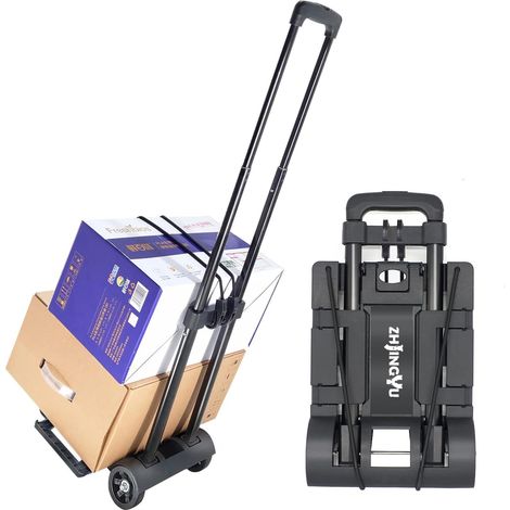 Diable Pliant Acier 2 Roues 35kg Léger Diable pliable léger avec tige extensible, idéal pour déménagement, courses, voyages et bureau (1/5)