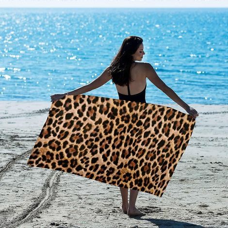 Übergroßes Strandtuch mit Leopardenmuster, Decke/Handtuch mit Gepardenmuster für Damen und Mädchen, 76 x 152 cm, Mikrofaser, sandabweisend, schnelltrocknend, gelbes Strandtuch mit Leopardenmuster 152  (1/5)