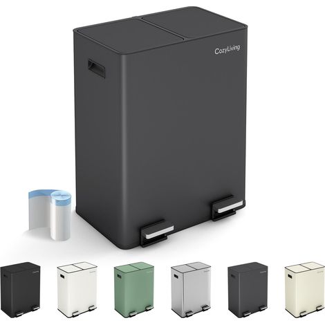 Premium Stainless Steel Dual  Compartment Pedal Bin 30L+30L DARK GREY