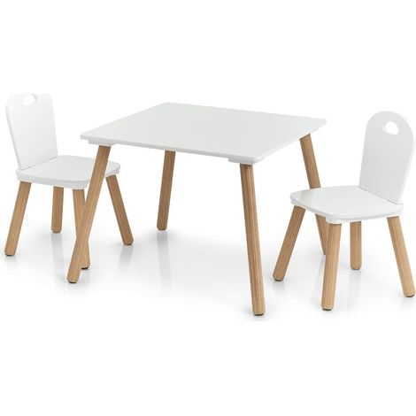 Salon de Jardin 3 pièces en Bois pour Enfant Table 55 x 55 x 43,5 cm Chaise 28 x 28 x 50 cm (1/5)