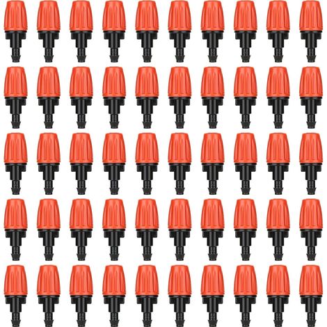 50 emisores de microaspersión ajustables para tubos de 4/7 mm, boquillas de niebla para riego, boquilla atomizadora, para jardín, césped, color naranja. (1/5)