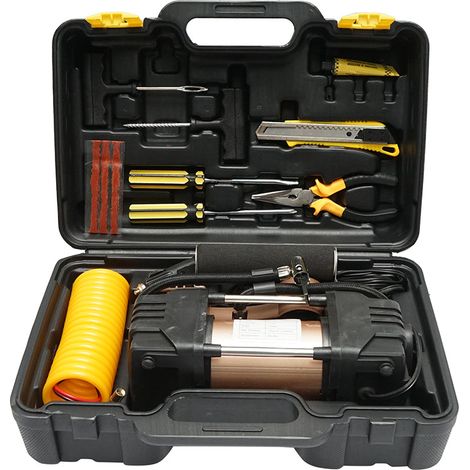 Compressore d’aria per gonfiaggio gomme 12V 180W, 150 PSI, 45 l/min, cavo 3 m, kit per foratura auto Breckner Germany (1/5)
