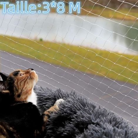 Filet de Protection Chat 8x3m Transparent avec Corde de Fixation Filet de sécurité Extra Large (1/4)