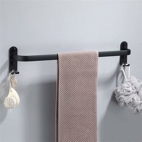 Wandmontierter Handtuchhalter, Badezimmer-Handtuchhalter, einsträngiger schwarzer Aluminium-Handtuchhalter, mattschwarzer Handtuchhalter mit Aufkleber (Größe: 40 cm) (1/5)