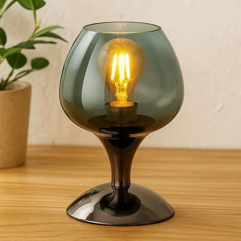 Lampada da tavolo in vetro fumé lampada da comodino nero verde lampada da soggiorno lampada da tavolo, metallo, 1x E27, DxH 15 x 20,5 cm
