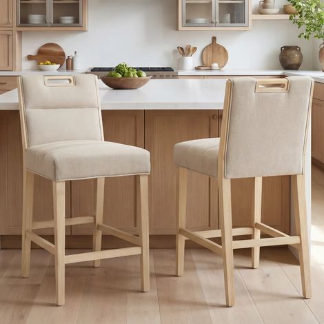 Wahson 2 PZ Sedie Sgabelli con Schienale da Bar in Ciniglia, Sedia Alta in Stile Tradizionale Sgabello Imbottito per Bancone/Bar, Beige (1/5)