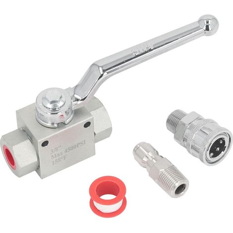 Kit de robinet à bille pour laveuse à haute pression, 4500psi, 3/8 pouces, prise mâle femelle, connexion rapide, robinet à bille d'arrêt pour tuyau de lavelinge électrique (1/5)