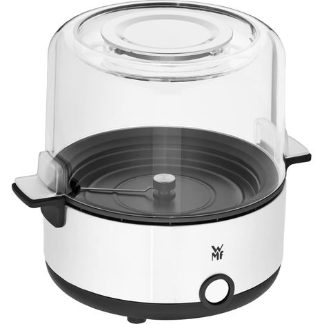 Machine à pop-corn pour la maison, plaque chauffante revêtue, couvercle comme bol de service, ouverture pour faire fondre le beurre, pop-corn avec sucre et sel, peu encombrant, acier (1/5)