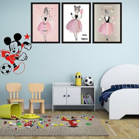 Ensemble de 3 tableaux minimalistes sans cadre, style aquarelle kawaii, représentant une fille. Impression sur toile, style doodle. (1/5)