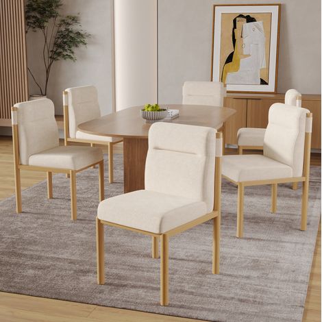 Lot de 2 chaises beige en tissu Sherpa avec structure effet chêne (1/5)