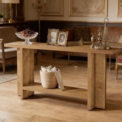 Console d'entrée 150x30x80 cm marron, rangement à 2 niveaux, MDF MEUBLIV (1/5)
