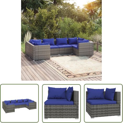 The Living Store Salon de jardin 6 pcs avec coussins résine tressée gris - Salon De Jardin - Meuble De Jardin - Ensemble De Meubles De Jardin - Mobilier De Jardin - Résine Tressée (1/5)