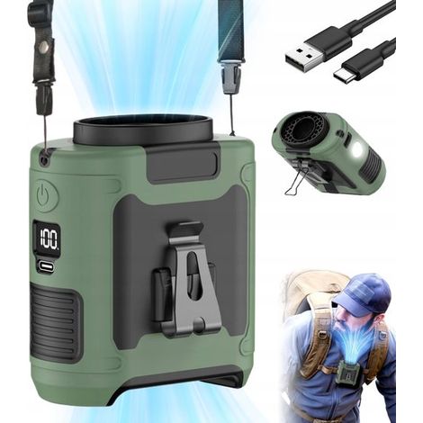 Ventilatore da vita,Mini ventilatore da vita 5 in 1,Batteria da 10000 mAh e autonomia di 40 ore,Luce LED e SOS di emergenza,Verde (1/5)