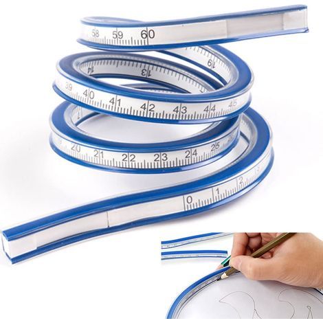 Règle souple de 60 cm en PVC et métal, courbe et pliable, très flexible, double face, idéale pour le travail de bureau, le dessin technique, la couture et le travail du bois - Bleue