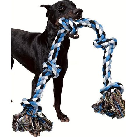 Cane giocattolo in corda annodata, cotone, 90 cm, blu (1/2)