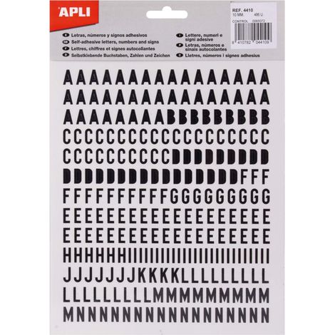 Apli - Adesivi con lettere, numeri, segni 10 mm
