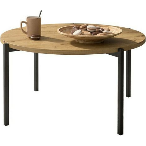 Mesa de centro Providence 180, Roble Artisan + Negro, 42x0x0cm, Diámetro: 85, Aglomerado laminado, Redonda