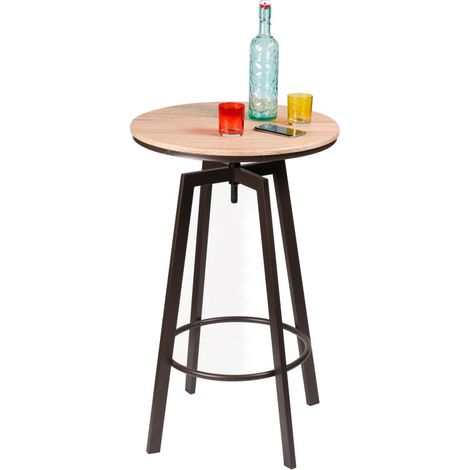 Table de bar ronde 60x60x93/101 cm naturel et noir - DARCY (1/3)