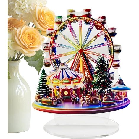 Roue Panoramique de Village de Noël Figurines en Acrylique 2D pour Fêtes Décoration de Bureau pour Noël pour Bureaux Maison Chambre Porte Fenêtre Arbre École Dortoir Appartement (1/5)