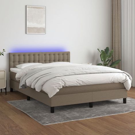 Lit Adulte,Sommier tapissier avec matelas et LED,Lit double - Taupe 140x190 cm Tissu DETHB29388 (1/5)