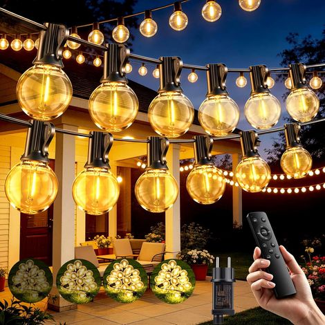 Guirlande Lumineuse Exterieure 20M Avec Télécommande, Avec 25+2 G40 Ampoules, Blanc Chaud, 8 Modes/Minuterie/Étanche/Dimmable, Guirlande Guinguette pour Jardin, Terrasse, Pergola, Balcon Décoration (1/5)