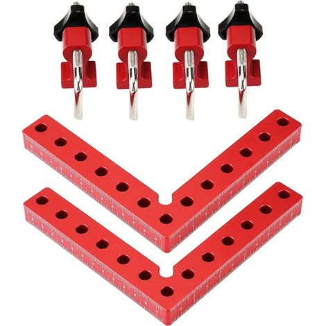 Équerres de positionnement à 90° 16 cm × 16 cm, équerres à angle droit avec 2 pinces, équerre de serrage en alliage d'aluminium type L pour le travail du bois, outil de serrage pour cadres et boîtes